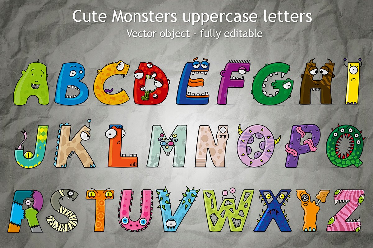 Cute Monsters uppercase letters in Illustrations - product preview 8