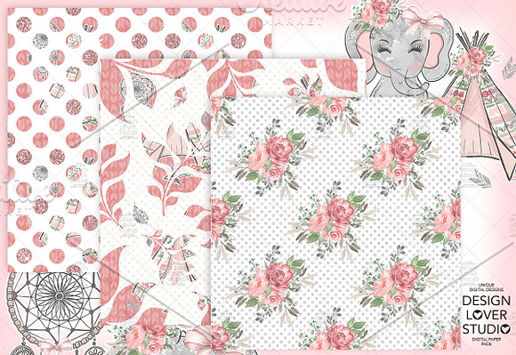 Boho Elephant Cute digital paper pac in Patterns - product preview 4