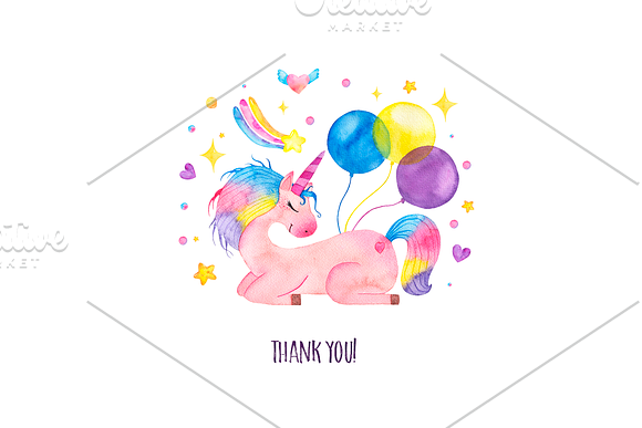 Cute watercolor unicorns collection in Illustrations - product preview 6