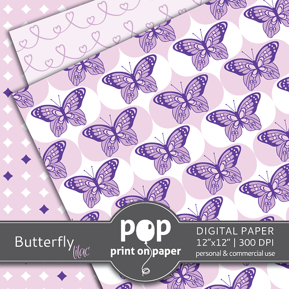 Butterfly Lilac Digital Paper in Patterns - product preview 1