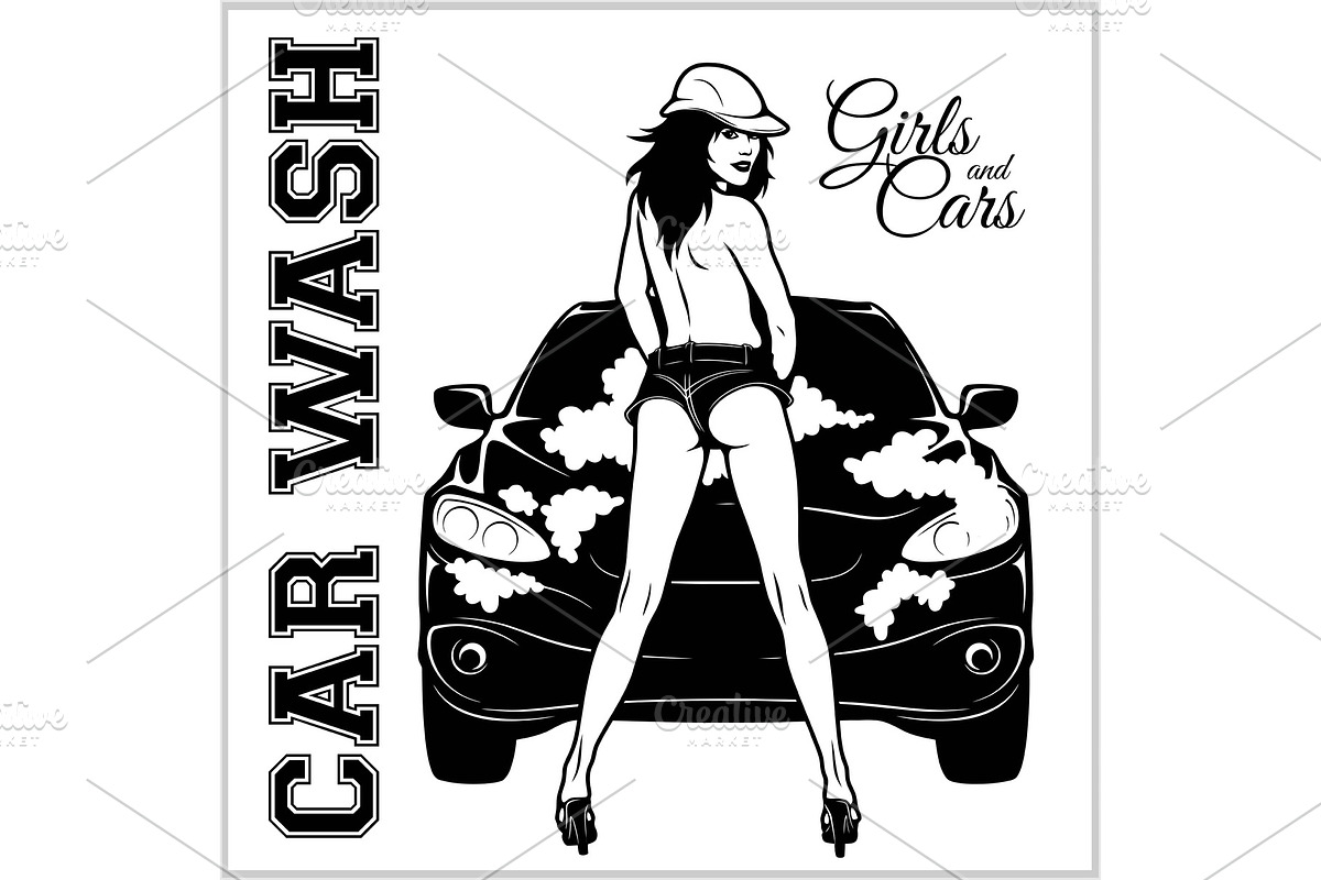 Girl on car wash. Cleaning service in Illustrations - product preview 8