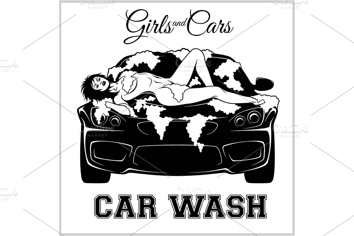 Girl on car wash. Cleaning service in Illustrations - product preview 8