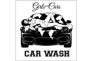 Girl on car wash. Cleaning service