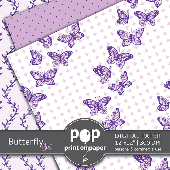 Butterfly Lilac Digital Paper in Patterns - product preview 2