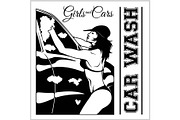 Girl on car wash. Cleaning service