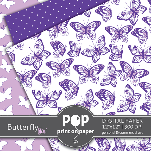 Butterfly Lilac Digital Paper in Patterns - product preview 3
