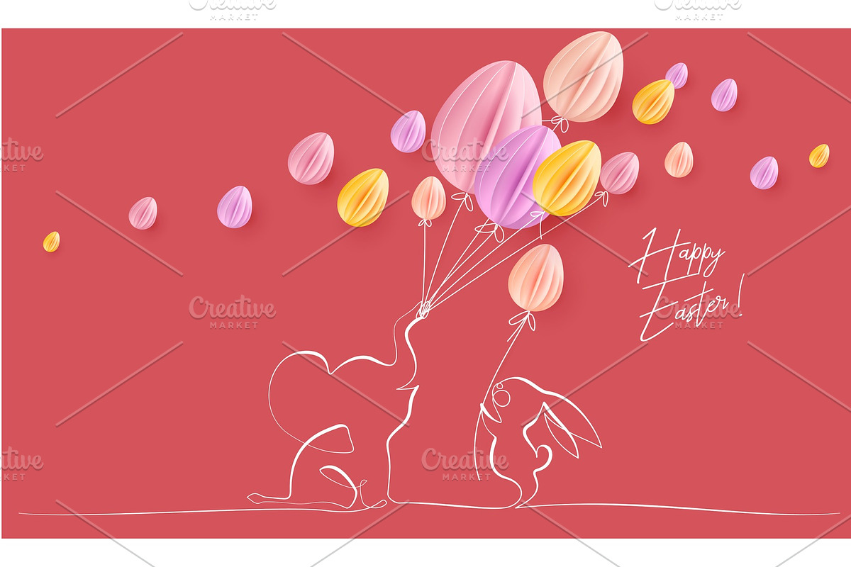 Happy Easter. Cute little elephant in Illustrations - product preview 8