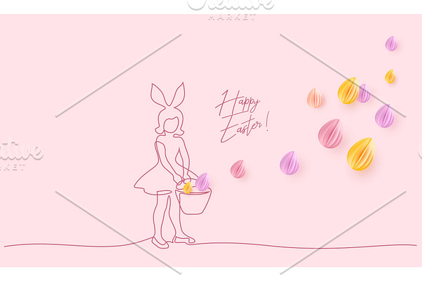 Happy Easter. Girl with rabbit ears