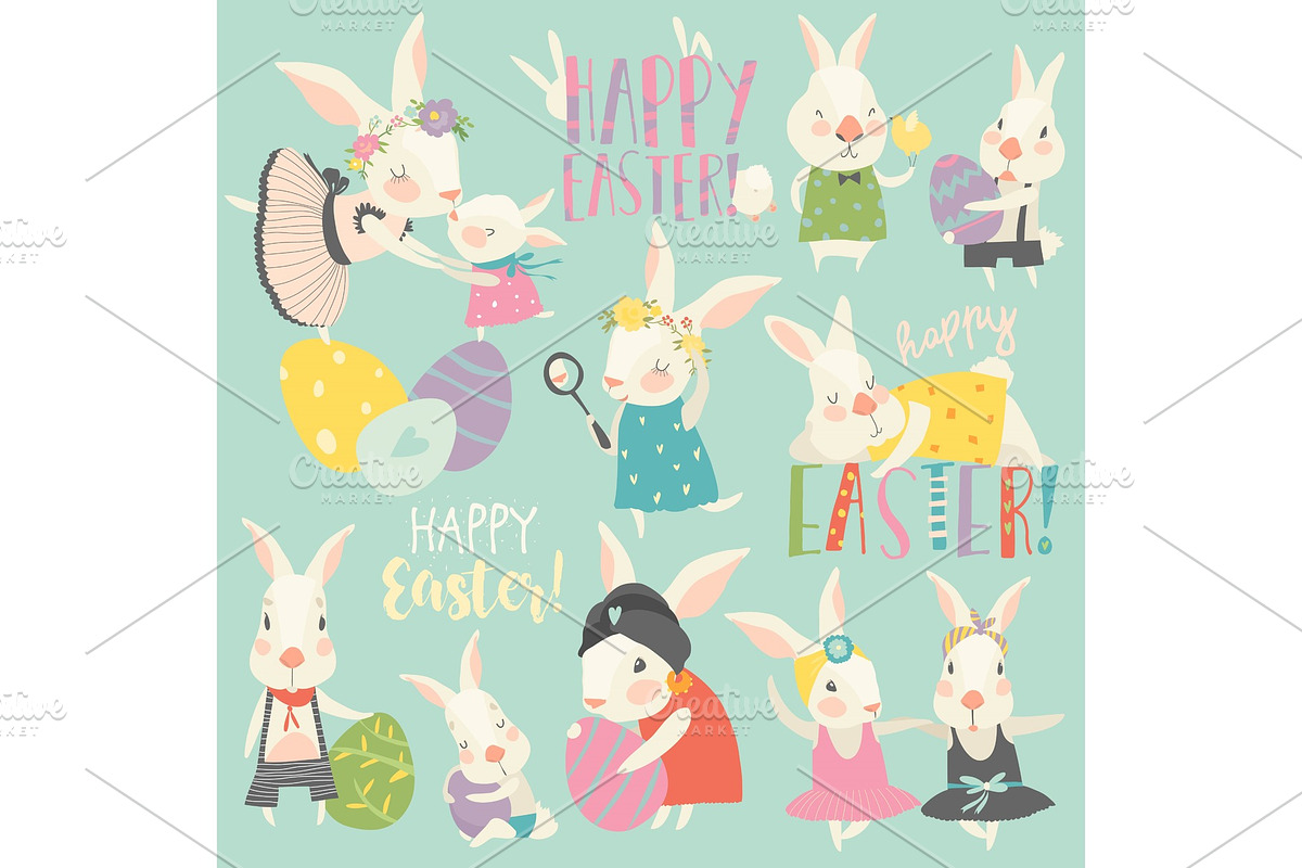 Cute rabbit and bunny with Easter in Objects - product preview 8
