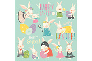 Cute rabbit and bunny with Easter
