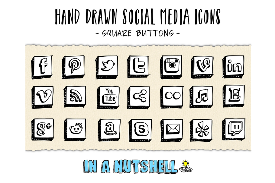 Hand Drawn Social Media Icons Square