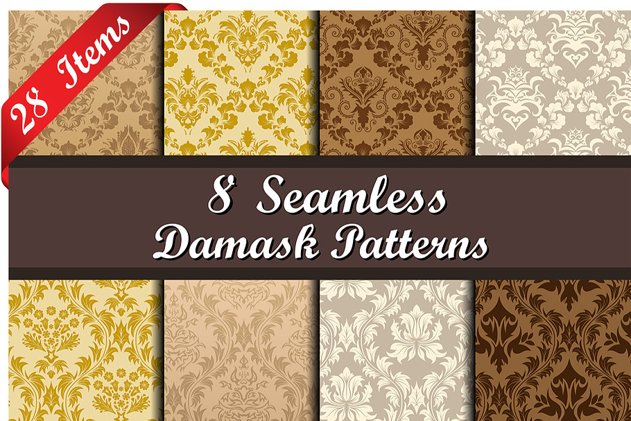 Set of 28 Damask Seamless Patterns in Patterns - product preview 8