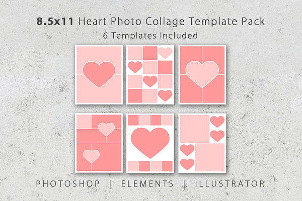 8.5x11 Heart Collage Photo Templates