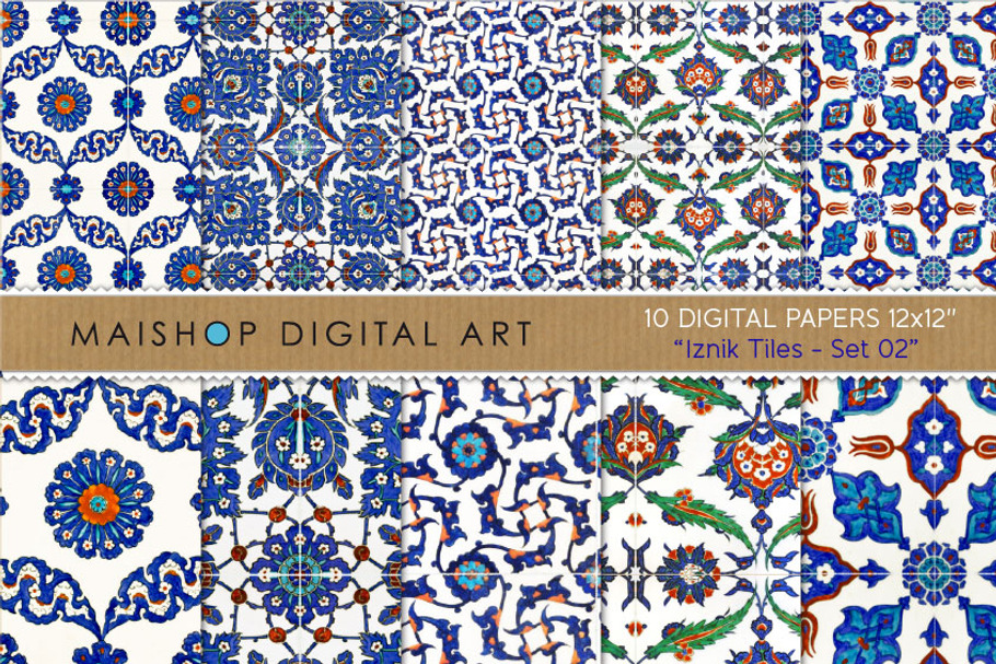 Seamless Digital Paper Iznik Tiles in Patterns - product preview 8