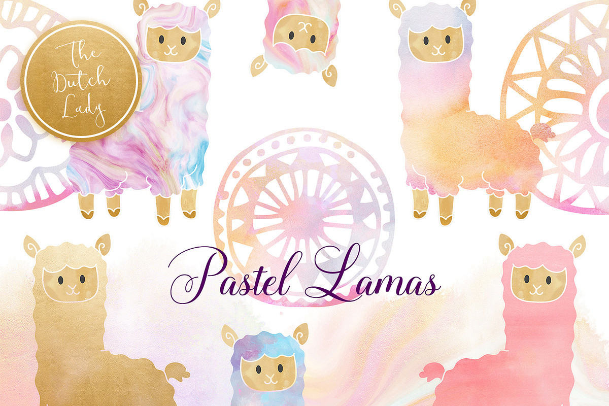 Pastel Lama & Alpaca Clipart Set in Illustrations - product preview 8