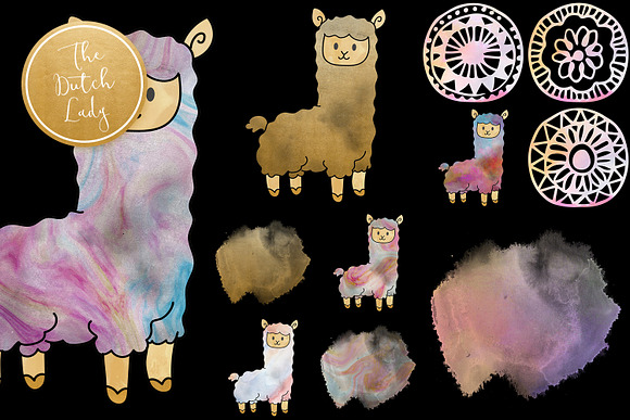 Pastel Lama & Alpaca Clipart Set in Illustrations - product preview 3