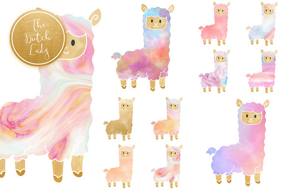 Pastel Lama & Alpaca Clipart Set in Illustrations - product preview 4