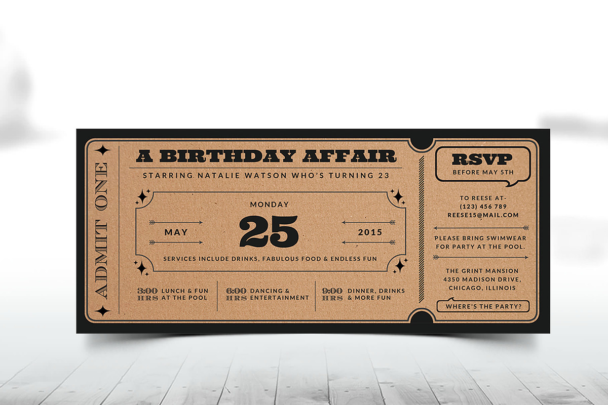 Birthday Ticket Invitation Pack in Card Templates - product preview 8
