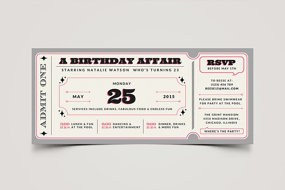Birthday Ticket Invitation Pack in Card Templates - product preview 4