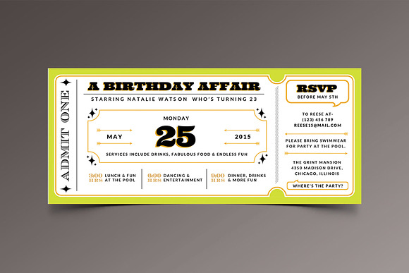 Birthday Ticket Invitation Pack in Card Templates - product preview 5