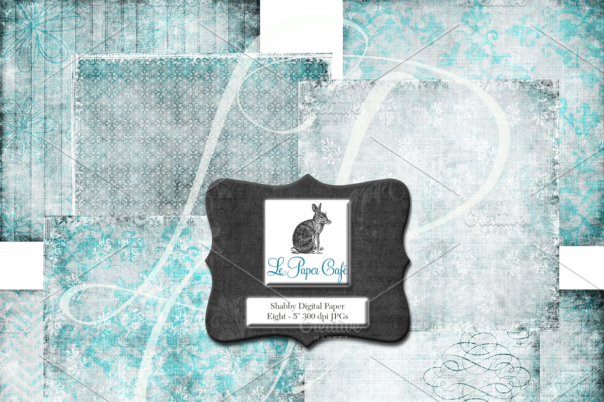 Teal Background Digital Paper Set #1 in Patterns - product preview 8