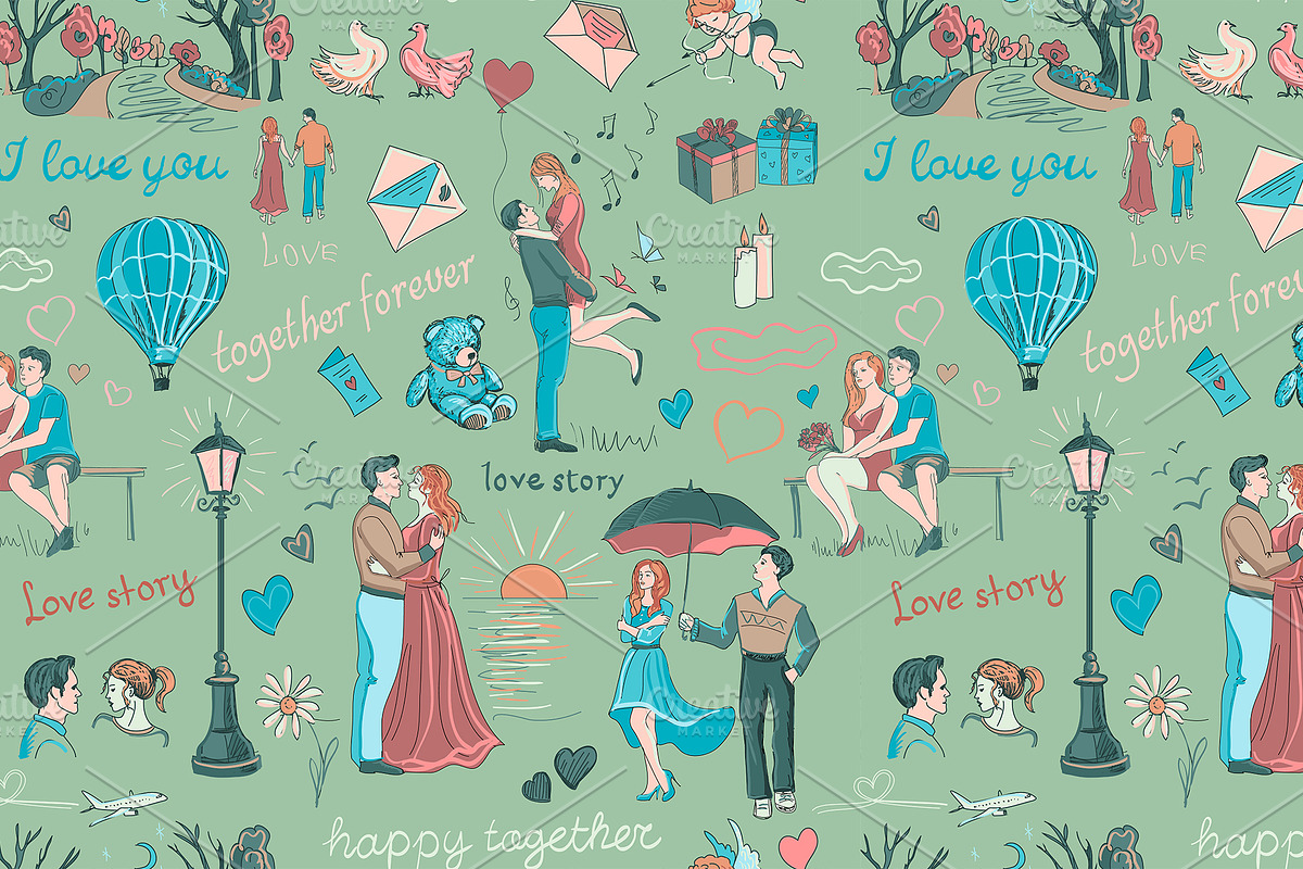 Seamless pattern with love story in Patterns - product preview 8