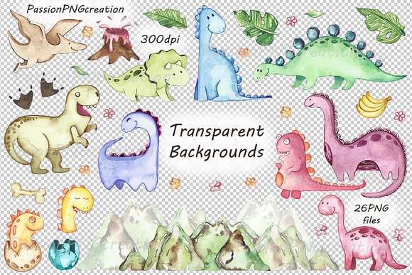 Watercolor Dinosaurs ClipArt in Illustrations - product preview 2
