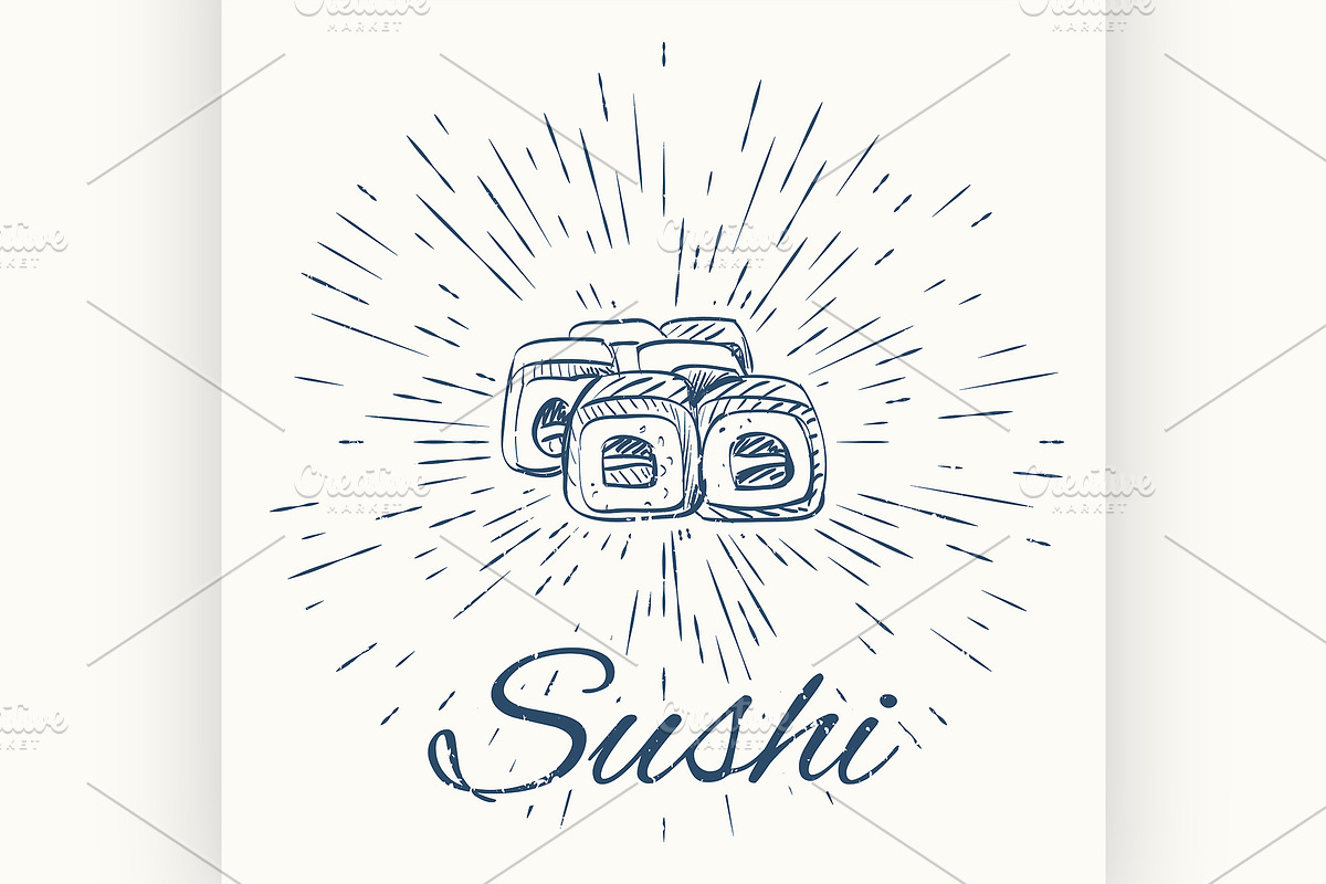 Sushi and vintage sun burst frame in Illustrations - product preview 8