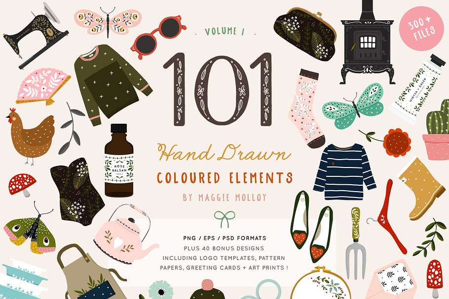 101 Hand Drawn Colour Elements