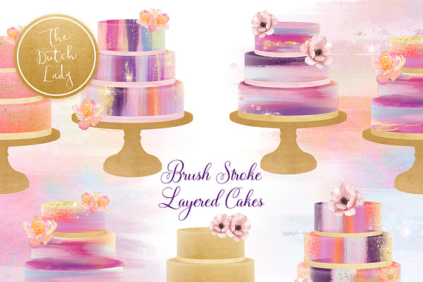 Brush Stroke Marmor Cake Clipart Set