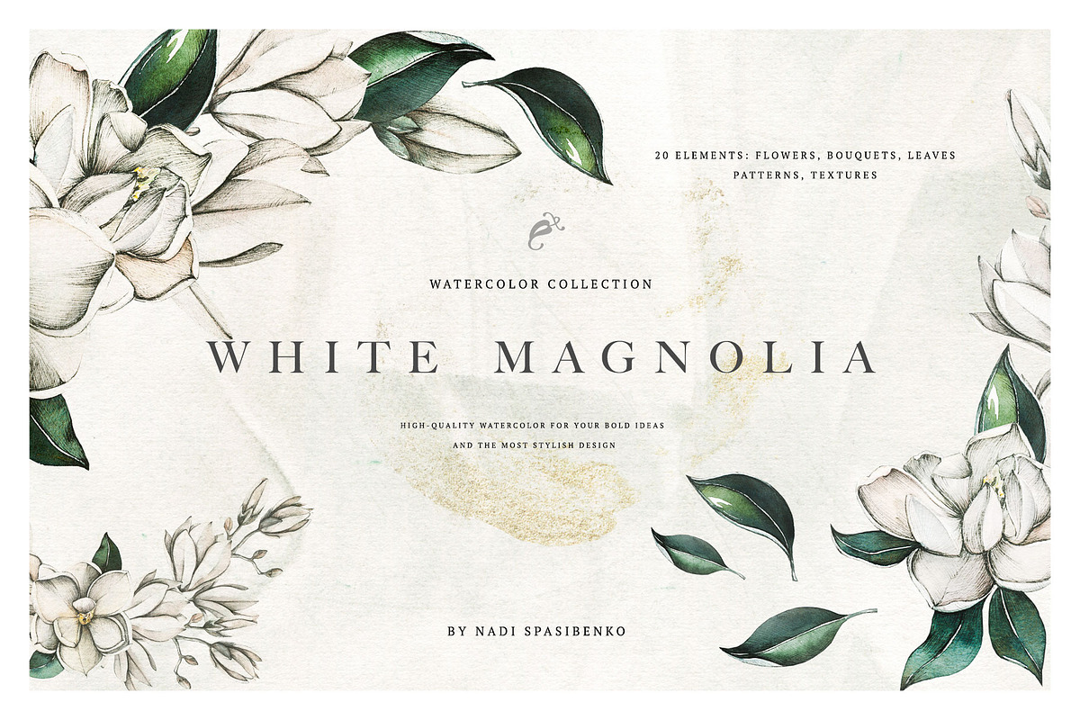 Watercolor White Magnolia in Illustrations - product preview 8