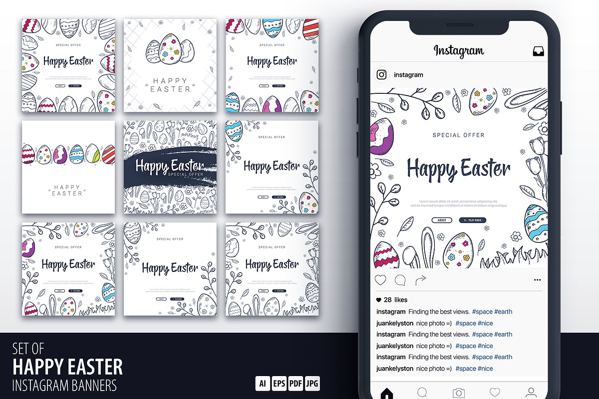 Happy Easter. 9 Banners in Instagram Templates - product preview 8