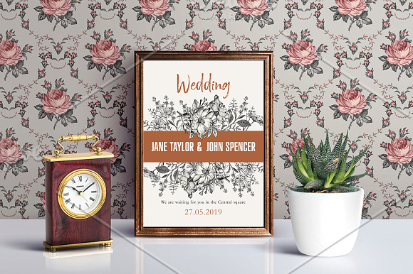 Wedding Flowers Dogrose Card Frame in Illustrations - product preview 5