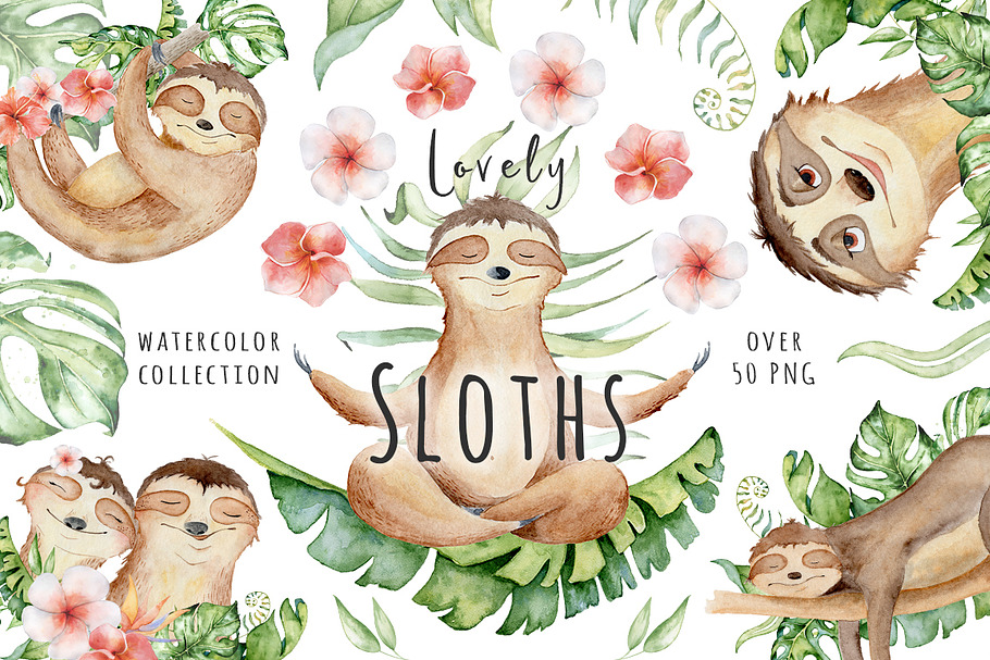 Lovely Sloths Watercolor set