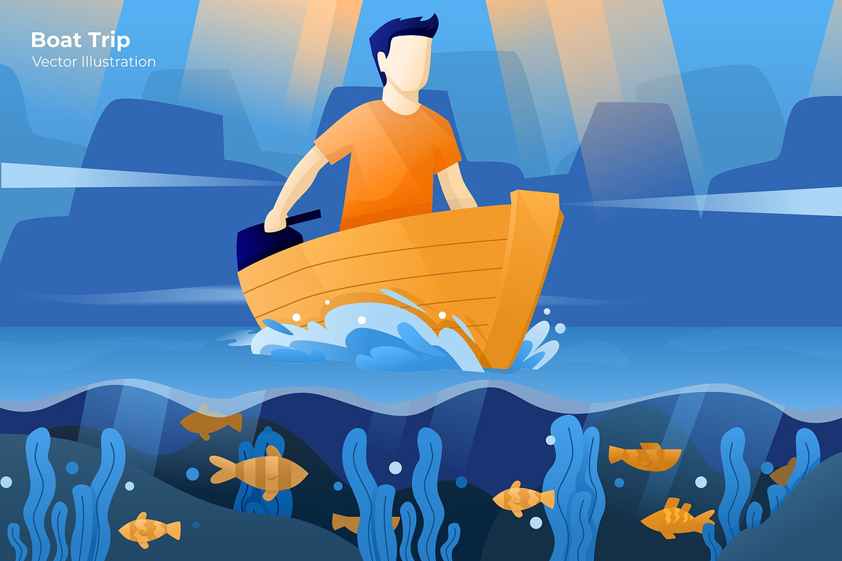 Boat Trip - Vector Illustration in Illustrations - product preview 8