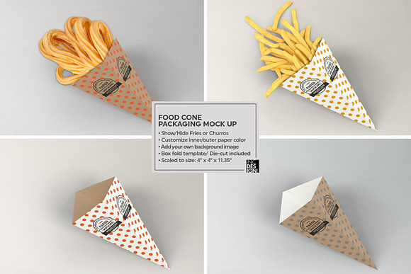 Paper Food Cone Packaging Mockup in Branding Mockups - product preview 1