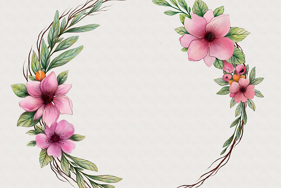 Watercolor wreath with flowers in Illustrations - product preview 1