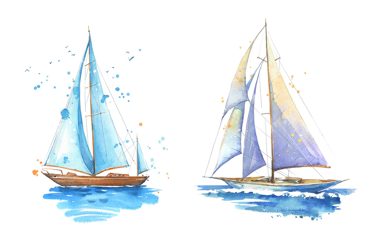 Sailboats watercolor illustration in Illustrations - product preview 8