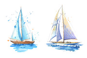 Sailboats watercolor illustration