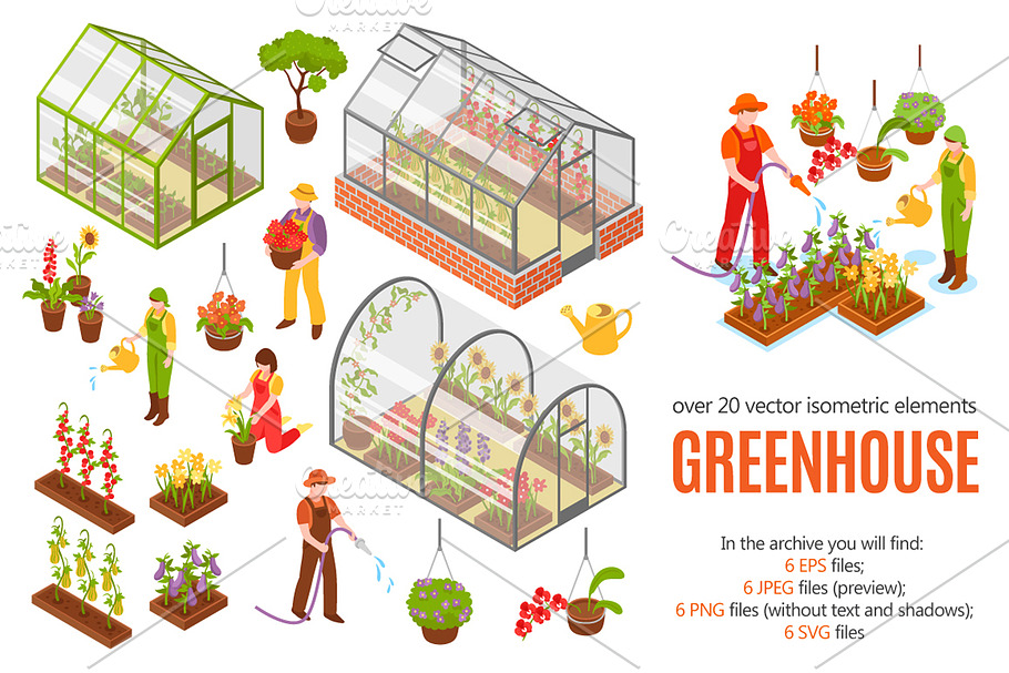 Greenhouse Isometric Set in Illustrations - product preview 8