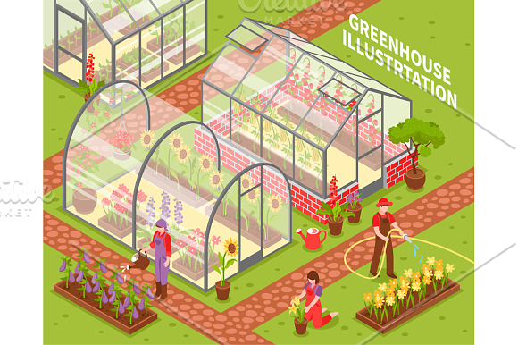 Greenhouse Isometric Set in Illustrations - product preview 1