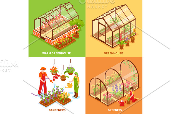 Greenhouse Isometric Set in Illustrations - product preview 4