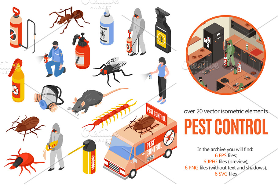 Pest Control Isometric Set