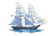 Sailing ship watercolor illustration