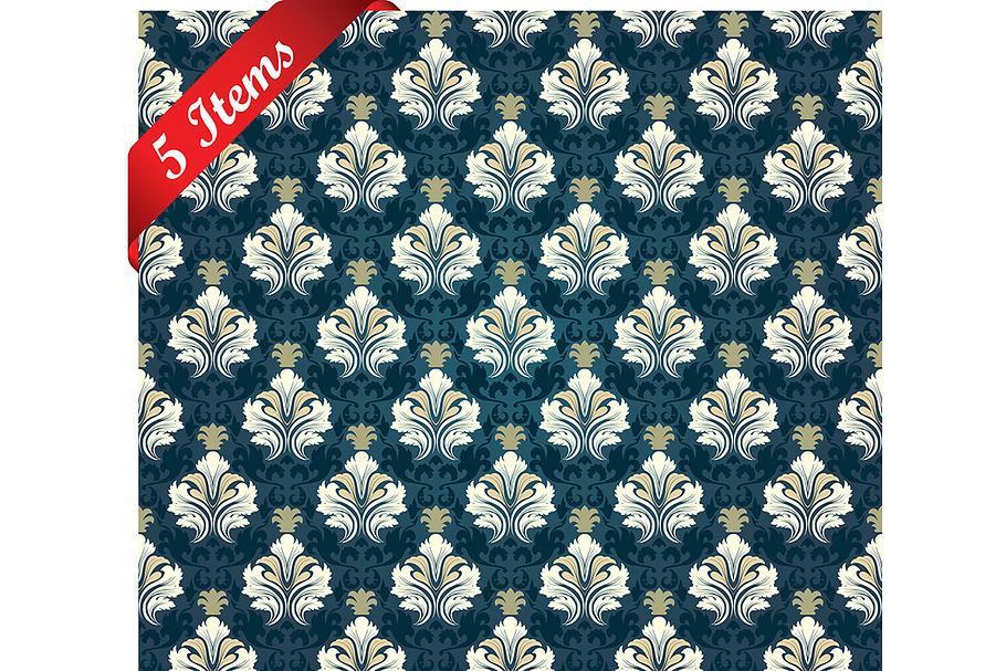 Seamless damask pattern set in Patterns - product preview 8