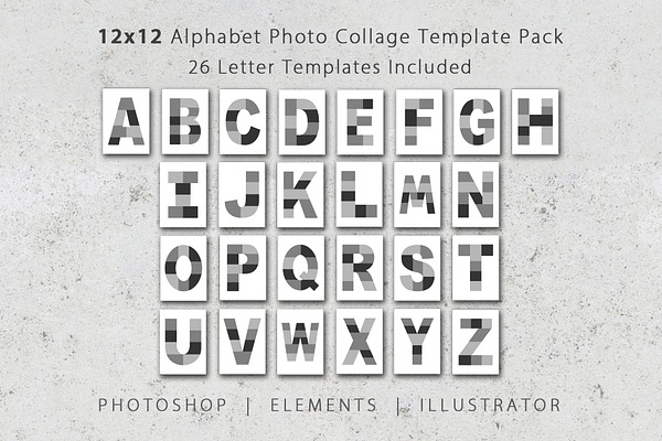 12x12 Alphabet Photo Template Pack