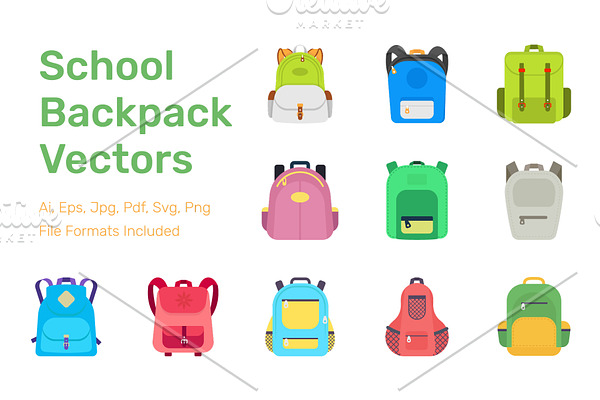 50 Flat School Backpack Vector Icons