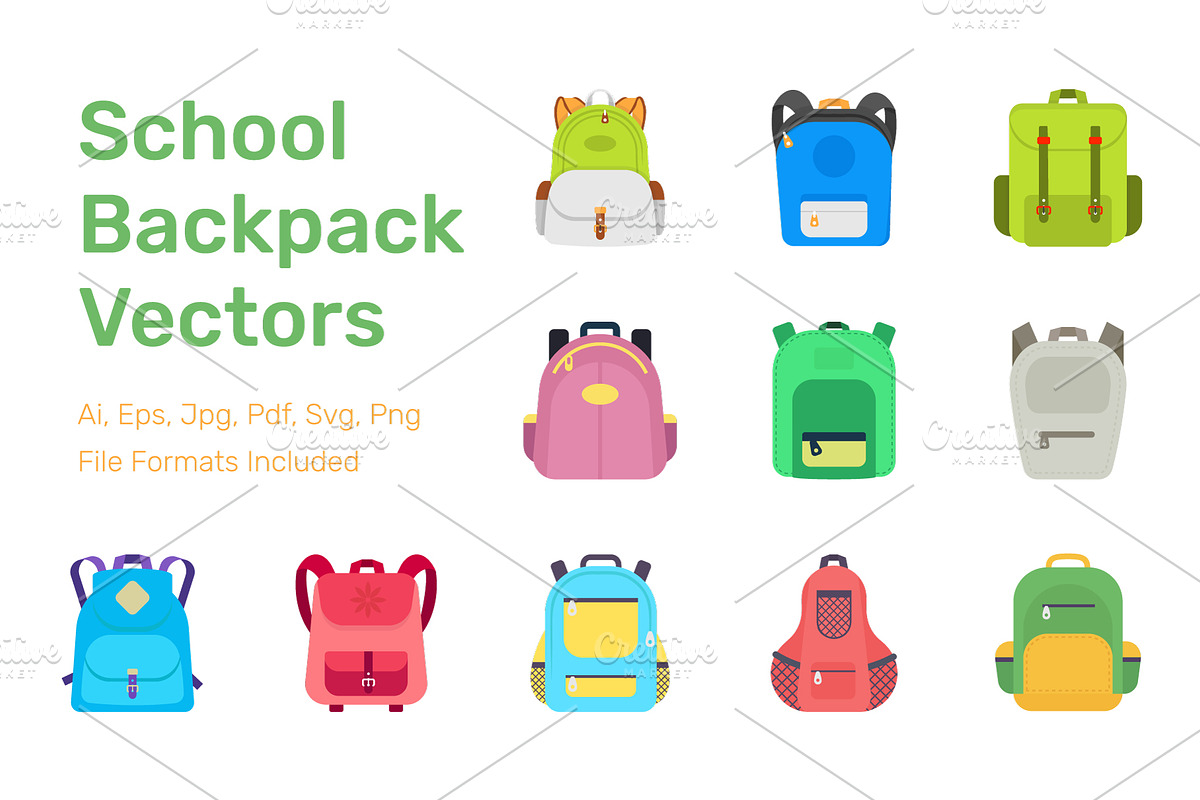 50 Flat School Backpack Vector Icons in Icons - product preview 8