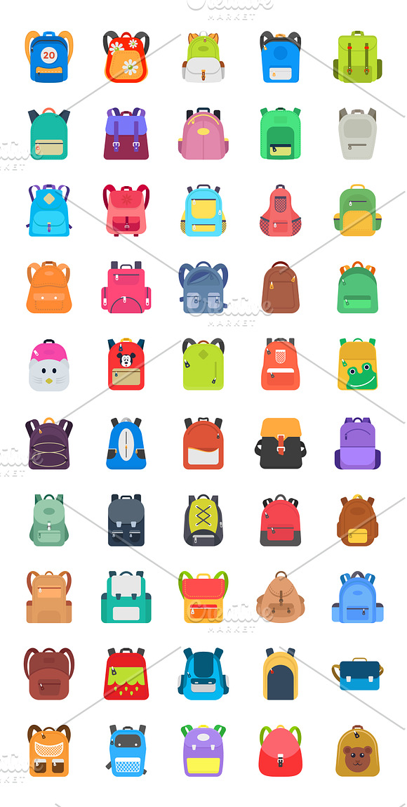 50 Flat School Backpack Vector Icons in Icons - product preview 1