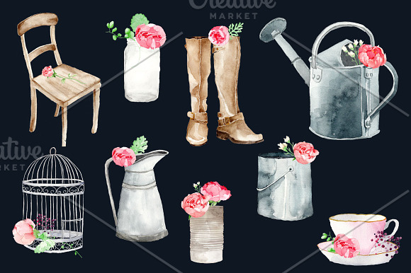 Shabby Chic Vintage Peonies in Illustrations - product preview 1